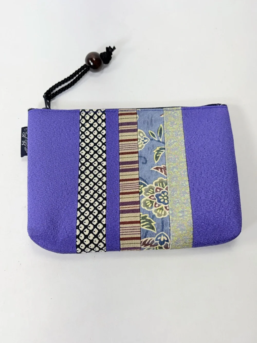 Japanese Kimono Fabric Patchwork Stripe Zipper Pouch Travel Cosmetic Organizing